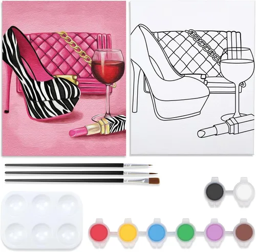 Miniatura 8 de VOCHIC Kit de pintura de lienzo predibujado para adultos para pintura, kit de fiesta, pintura y sorbo, suministros de fiesta, lienzo de 8 x 10