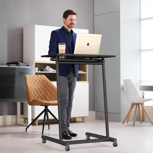 Miniatura 7 de Eocnrhe Escritorio de caminadora, escritorio móvil de pie pequeño con ruedas para almohadilla para caminar, mesa portátil para laptop, mesa rodante