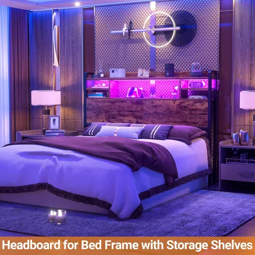 Miniatura 7 de Aheaplus Cabecero para Cama Tamaño Queen con Almacenamiento, Cabeceros con Luz LED, Tomas de Corriente, Puertos USB Cabecero Tamaño Queen, Cabecero