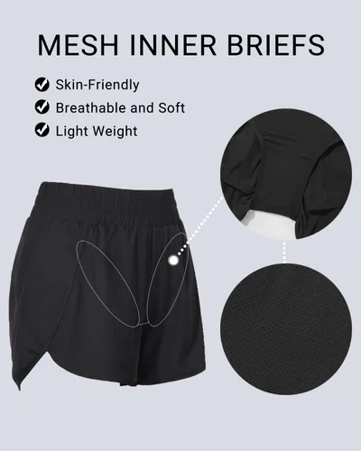 Miniatura 4 de Holipick 3'' High Waisted Running Shorts Mesh Liner Quick Dry Athletic Gym Track Workout Shorts Lightweight with Zip Pocket