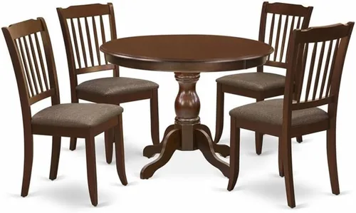 Miniatura 9 de East West Furniture El juego de habitación Hartland de 3 piezas contiene una mesa de cocina redonda con pedestal y 2 sillas de comedor tapizadas