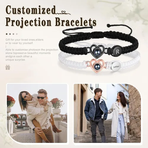 Miniatura 7 de Pulsera con inicial personalizada con imagen en el interior, cuerda de proyección de fotos personalizada para hombres y mujeres, regalo