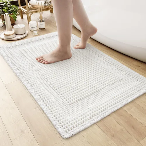 Miniatura 13 de AMOAMI Alfombra de Baño con Textura Waffle, Alfombras de Baño Absorbentes para Baño Antideslizantes, Alfombras de Baño Lavables a Máquina con Borlas
