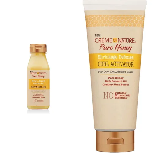 Creme of Nature Knot Away - Desenredante sin enjuague de 8 onzas y activador de rizos, paquete de miel pura de 10.5 onzas
