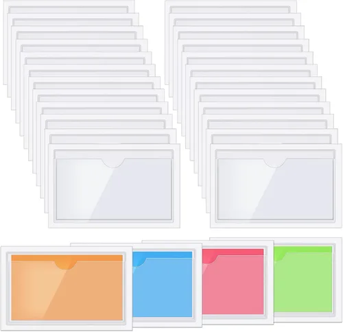 Miniatura 17 de Paquete de 30 bolsillos autoadhesivos para tarjetas de índice, con apertura superior, tarjetero ideal para organizar y proteger tus tarjetas