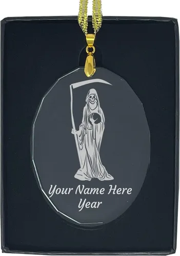 Miniatura 9 de LaserGram Adorno de Navidad de vidrio personalizado, Santa Muerte, idea de regalo personalizada grabada con láser (forma de diamante)