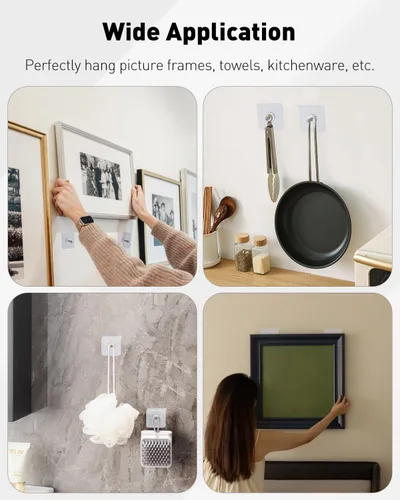 Miniatura 7 de Uniclife 10 ganchos autoadhesivos para fotos, 26.5 libras, carga sin taladro, adhesivos resistentes sin clavos, ganchos de pared sin clavos, ganchos