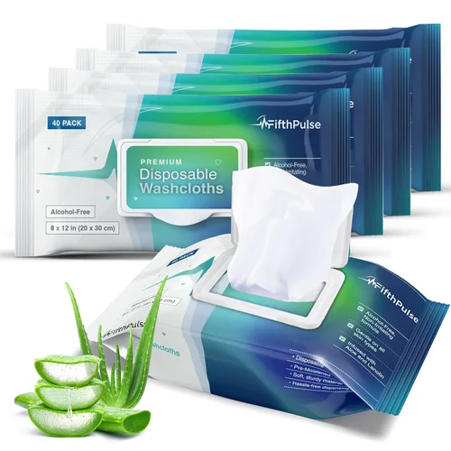 Toallitas corporales desechables para adultos, 200 unidades (5 x 40 paquetes) – Paños prehumedecidos para baño de ancianos infundidos con aloe y