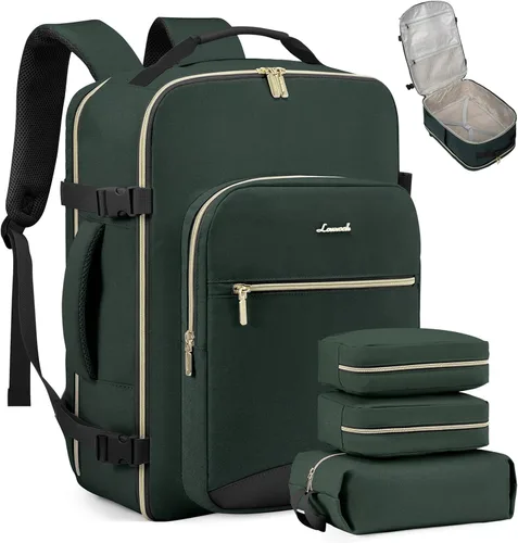 Miniatura 13 de LOVEVOOK Mochila de viaje de 40L aprobada para vuelo, 3 cubos de embalaje, bolsa de viaje impermeable para artículos personales, equipaje de mano