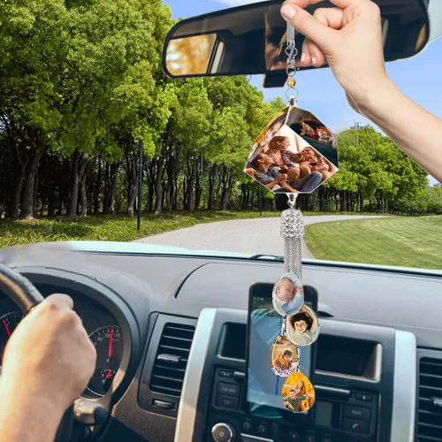 Miniatura 6 de Colgante de cristal con foto personalizada para automóvil, hogar, adornos colgantes con imagen personalizada, espejo retrovisor de coche, accesorios