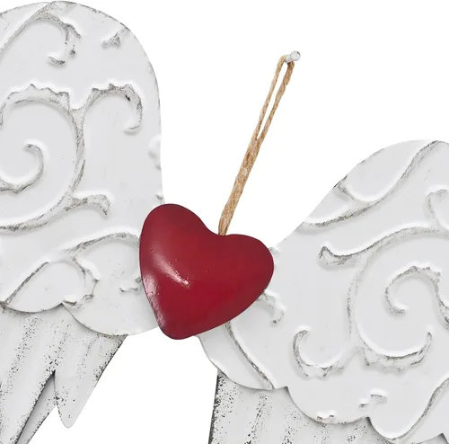 Miniatura 8 de K KILIPES Ala de ángel colgante para el día de San Valentín con decoración de corazón rojo, esculturas de arte de pared de alas de metal rústico