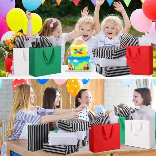 Miniatura 6 de Yeaqee Paquete de 36 bolsas de regalo con asas de cinta, 12.5 x 4.5 x 11 pulgadas, bolsas de regalo grandes, 72 piezas de papel de seda de regalo