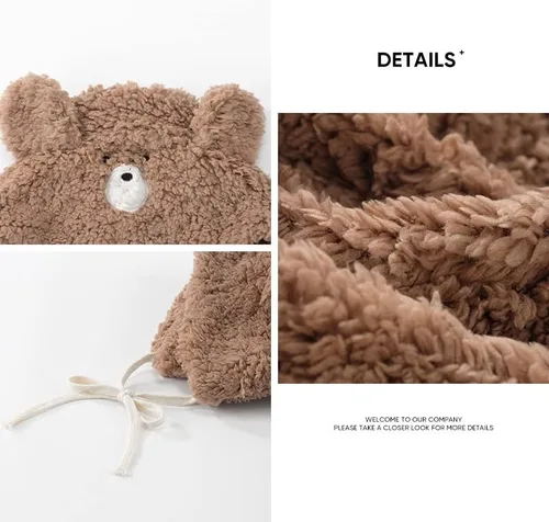 Miniatura 3 de Lindo sombrero de oreja de oso kawaii estético, gorro de invierno suave y cálido para mujer
