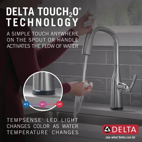 Miniatura 4 de Delta Grifo Stryke VoiceIQ de cocina sin contacto con rociador extraíble, grifo inteligente, Alexa y Google Assistant activado por voz, grifo