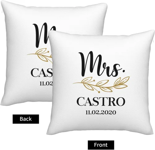 Miniatura 3 de Elegante juego de 2 fundas de almohada de lino blanco de Mr & Mrs personalizadas, regalos de boda, despedida de soltera, día de San Valentín