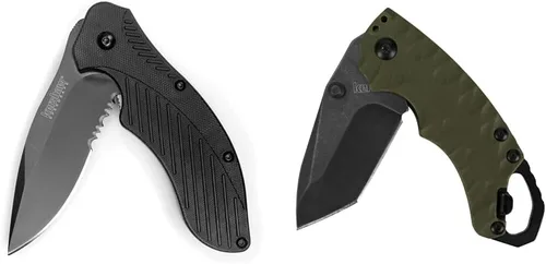 Kershaw - Cuchillo de bolsillo de choque, dentado negro (1605CKTST); hoja de acero inoxidable de 3.1 pulgadas con revestimiento de óxido negro;