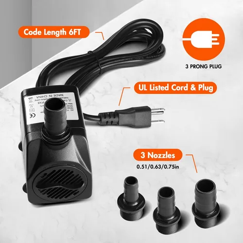 Miniatura 5 de Simple Deluxe Bomba de agua sumergible de 400 GPH con entrada ajustable, bomba de agua de fuente duradera de 30 W para pecera, hidroponía, fuentes