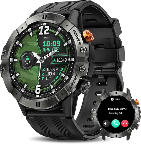 Relojes inteligentes para hombre (impermeable/llamada/respuesta), reloj inteligente militar con frecuencia cardíaca, oxígeno, presión, monitor de