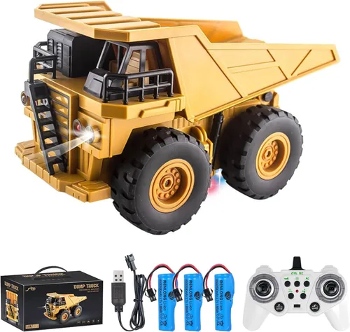Miniatura 14 de Camión volquete con control remoto, 2.4Ghz 11 canales RC vehículo de construcción de juguete con luces de música, camión de basura de transporte