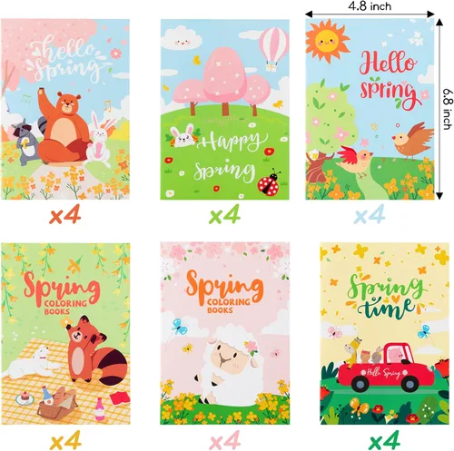 Miniatura 3 de WATINC 24 libros para colorear de primavera, folleto de colores primaverales, suministros de fiesta de arte a granel para niños, libro de pintura