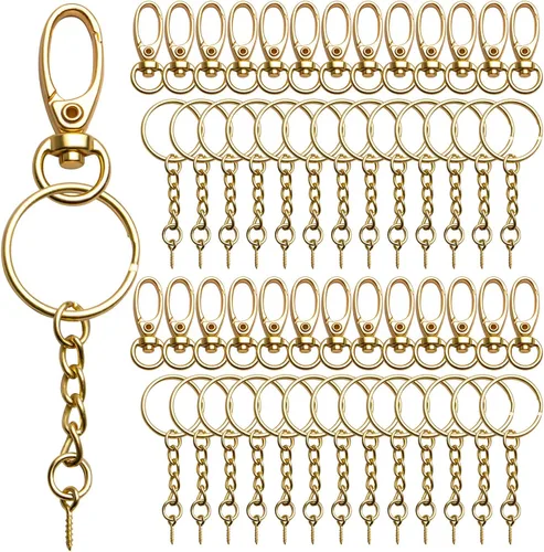 Miniatura 9 de Broches de pinza de langosta y llaveros con juego de cadena, 25 cierres giratorios con gancho a presión y 25 llaveros con cadena y pasadores de ojo