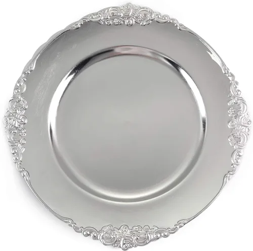 Miniatura 7 de Tiger Chef Platos Base Redondos Vintage Gris Antiguo para Platos, Platos Base de Recepción de Boda para Configuraciones de Mesa, Platos Base