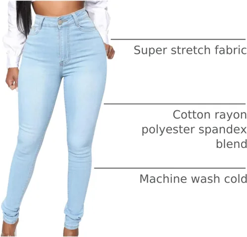 Miniatura 53 de KUNMI - Pantalones de mezclilla clásicos de cintura alta para mujer, elásticos, con efecto de levantamiento de glúteos, ajustados
