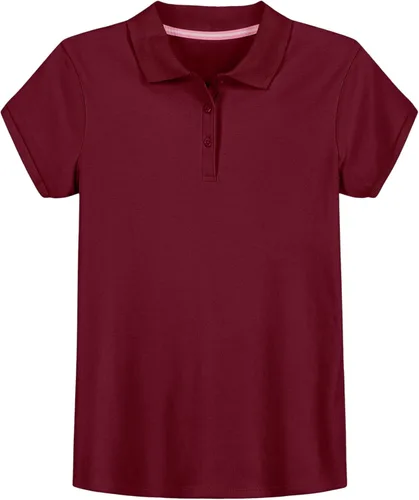 Miniatura 4 de IZOD - Camiseta de manga corta para uniforme escolar de niñas, cierre de botones, tejido entrelazado cómodo y suave