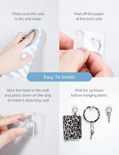 Miniatura 6 de Zreal Ganchos de pared adhesivos acrílicos de diamante, paquete de 12 pequeños ganchos decorativos transparentes para llaves, joyas, toallas, cocina