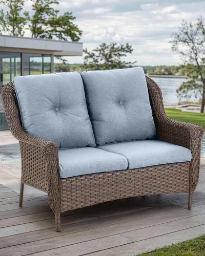Miniatura 2 de Sofá de mimbre para patio, sofá de mimbre para exteriores, resistente para todo tipo de clima, sofás para 2 personas con respaldo alto y cómodos
