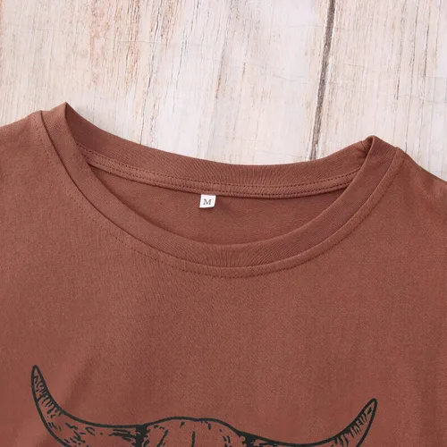 Miniatura 5 de IZYJOY Camiseta para mujer, estilo bohemio, con estampado de calavera de vaca occidental, con diseño de calavera, color rojo y rojo