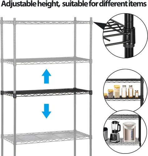Miniatura 5 de ZENY Estantería de alambre, organizador de estante de metal ajustable de 5 estantes, estante de alambre resistente, estantería de almacenamiento