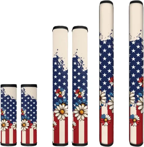 Juego de 6 fundas para manijas de puerta con diseño de margaritas y flores americanas, 4 de julio, Día de la Independencia, fundas para manijas de
