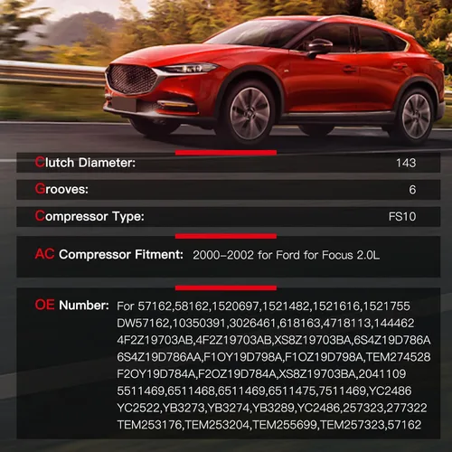 Miniatura 2 de cciyu Embrague del compresor del aire acondicionado para Ford Focus 2.0L 2000-2002 Asamblea de compresores de reparación de automóviles 57162 58162
