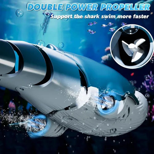Miniatura 5 de Juguetes de tiburón ballena con control remoto para niños, escala 1:18 de alta simulación para piscina, tiburón eléctrico de 2.4Ghz con luz