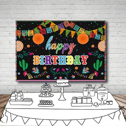 Miniatura 4 de MEHOFOND Telón de fondo de fiesta mexicana para fiesta de cumpleaños, suministros de decoración de fiesta, pancarta colorida para fotografía