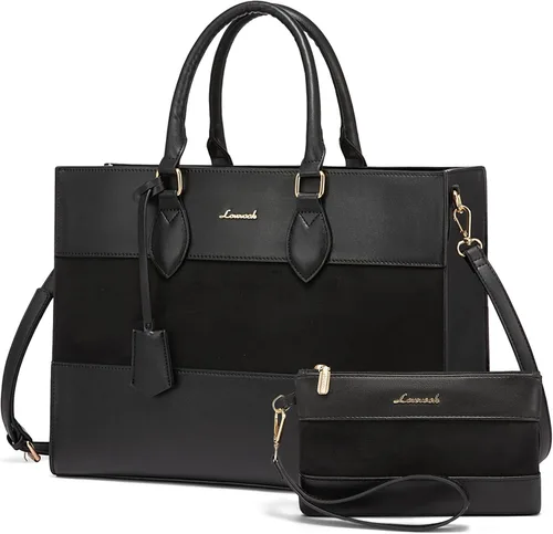 LOVEVOOK Bolsa de mano para laptop para mujer, bolsa de trabajo, oficina, maletín para computadora con bolso de mano Negro