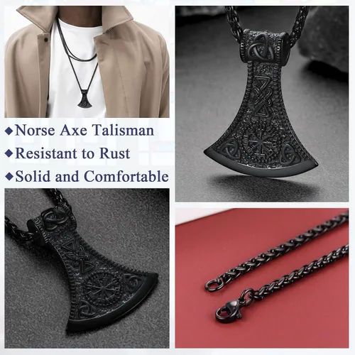 Miniatura 4 de FaithHeart Collar con colgante de hacha vikinga para hombres y mujeres, joyería vikinga nórdica de acero inoxidable con delicado embalaje de regalo