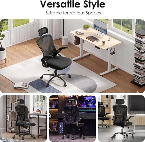 Miniatura 9 de Farini Silla ergonómica de oficina, silla de escritorio para oficina en casa con reposacabezas, silla de computadora de respaldo alto con Negro-negro