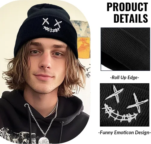 Miniatura 6 de Croogo Gorros de invierno para mujer, elásticos, cálidos, con diseño de calavera, gorro de cable con puños, gorras de esquí de acrílico