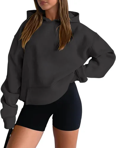 Miniatura 53 de onlypuff Sudadera casual con capucha para mujer, de manga larga, con bolsillo de canguro, hombro caído
