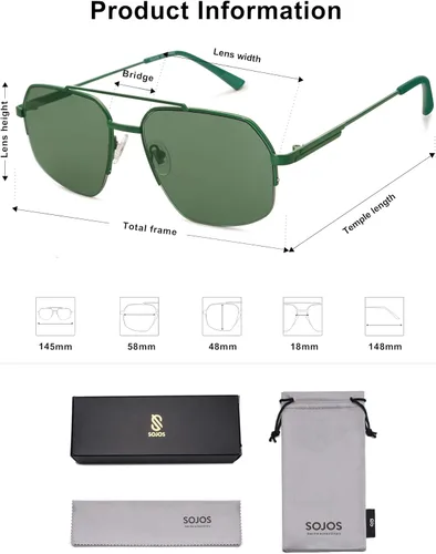 Miniatura 32 de SOJOS Trendy Aviator Sunglasses Mens Womens Retro Double Bridge Metal Frame Semi-Rimless Shades SJ1191