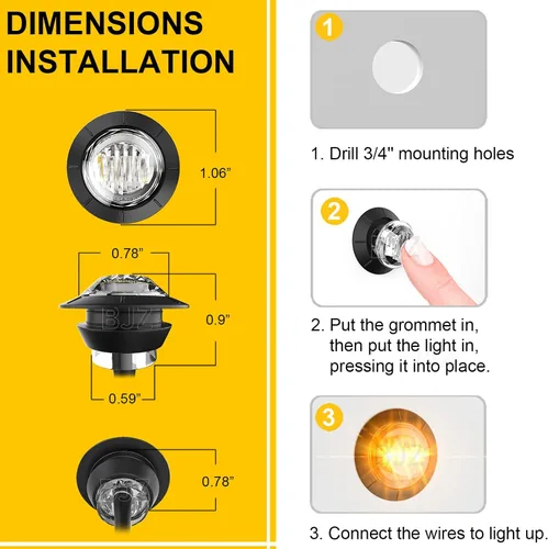 Miniatura 5 de BJZ - Juego de 10 luces LED de 3/4 de pulgada, redondas, para remolque, luz de gálibo lateral, color ámbar a verde, luz indicadora de 12 V, 4 LED