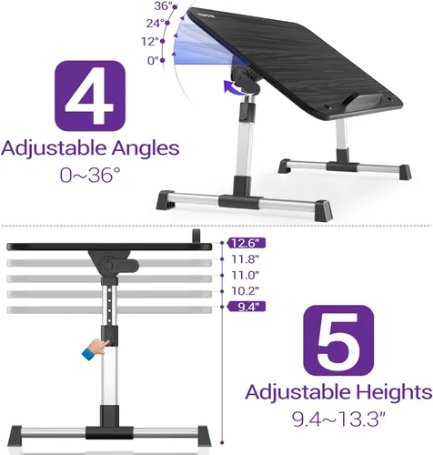 Miniatura 5 de NEARPOW Mesa portátil para laptop, escritorio ajustable en altura y ángulo, plegable para cama, sofá, escritura en el suelo