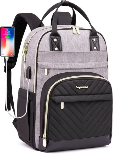 Miniatura 39 de Mochila para laptop para mujer, mochila de viaje de trabajo de 15.6 pulgadas con cargador USB, mochila universitaria impermeable, mochila