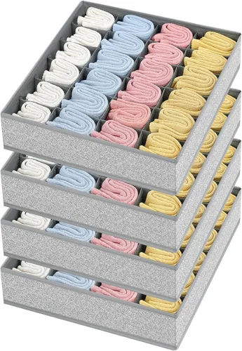 Miniatura 22 de Joyoldelf Organizador de cajones para calcetines, organizador de ropa interior, organizador de 16 celdas de tela, cajas de almacenamiento para Gris