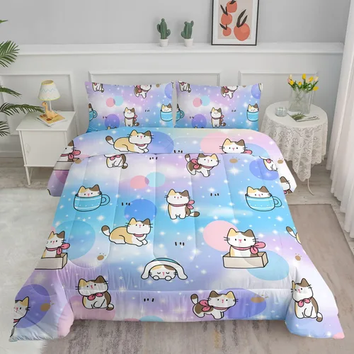 Miniatura 11 de Juego de ropa de cama Kawaii de fresa para niñas, juego de ropa de cama con patrón de cuadrícula rosa con 1 edredón y 2 fundas de almohada