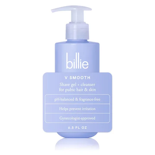 Billie - V Smooth - Gel de afeitado + limpiador para cabello y piel púbica - pH equilibrado - sin fragancia - Aprobado por ginecólogos - 6.5 onzas