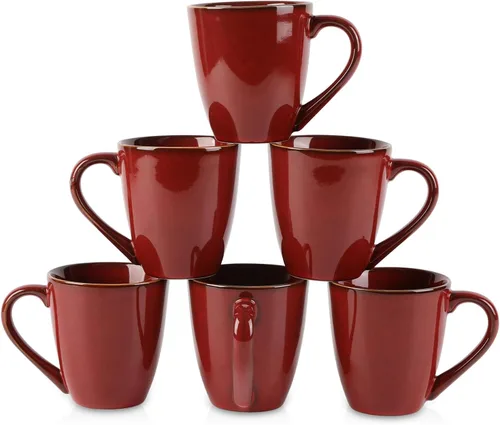 Miniatura 8 de vicrays Juego de tazas de café, 11 onzas, juego de 6, tazas de cerámica para hombres y mujeres, tazas esmaltadas únicas con asa para café, té, Negro