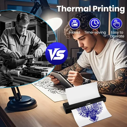 Miniatura 6 de Impresora de Plantilla de Tatuaje, Impresora Portátil, Máquina de Transferencia de Tatuaje Térmica Inalámbrica-Bluetooth con 10 Piezas de Papeles